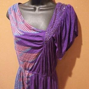 B2 Bohemian Casual Purple Jeweled Sleeve Dress Medium